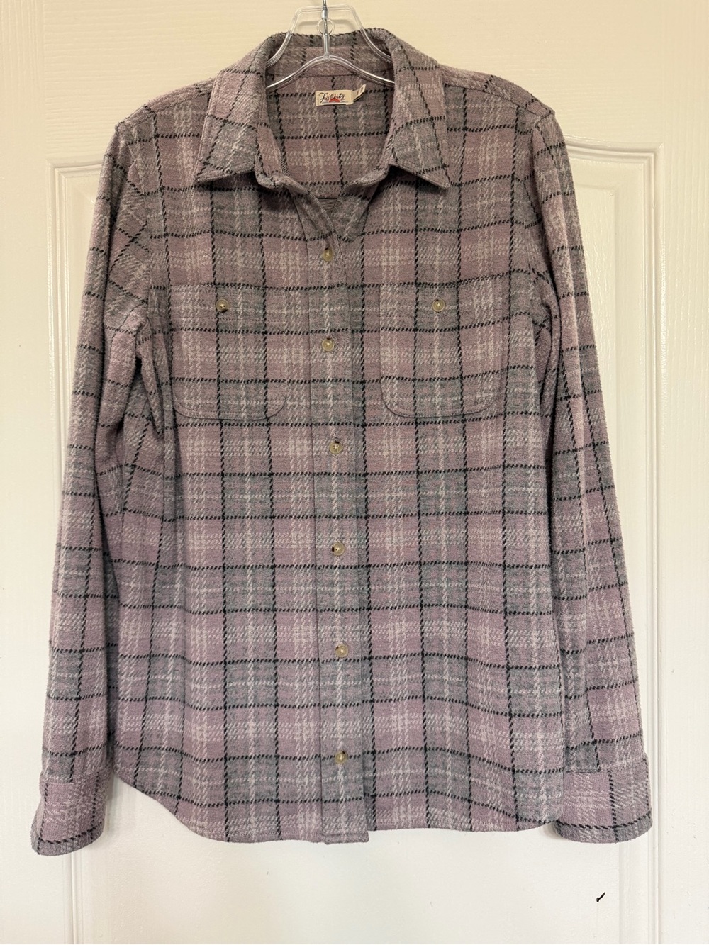 Faherty Legend Sweater Shirt Women's M Mauve Gray Plaid Knit Button Down Shacket